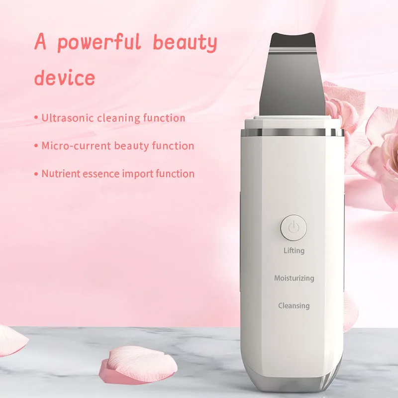 Ultrasonic Skin Scrubber Pore Cleaner Face Ion Cleaning Peeling Device Vibration Facial Lifting Blackhead Remover Shovel Machine