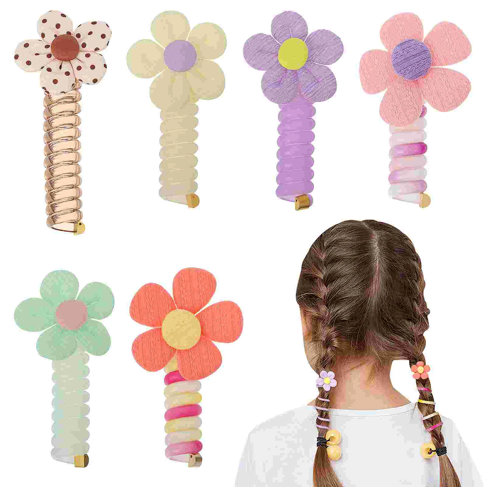 

6 Pcs Girl Hair Ties Rubber Bands For Girls Spiral Phone Cord Elastic Cute Baby Scrunchies Plastic Telephone