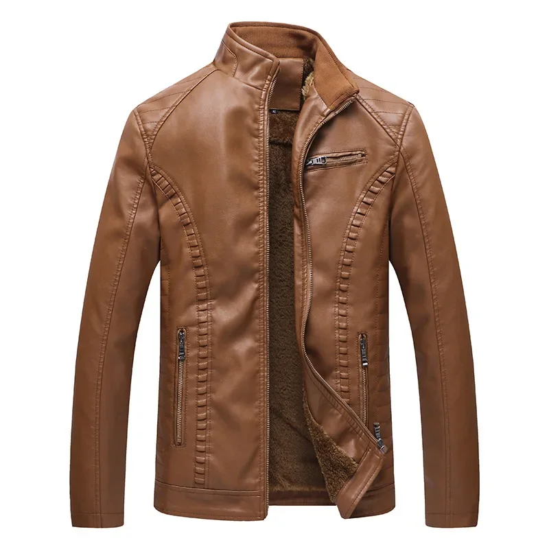 

New Brown Genuine Leather Jacket Winter Thick Black Coats Men Clothing Standard Zipper Windproof Jacket Mens Real Fur Coat 6XL