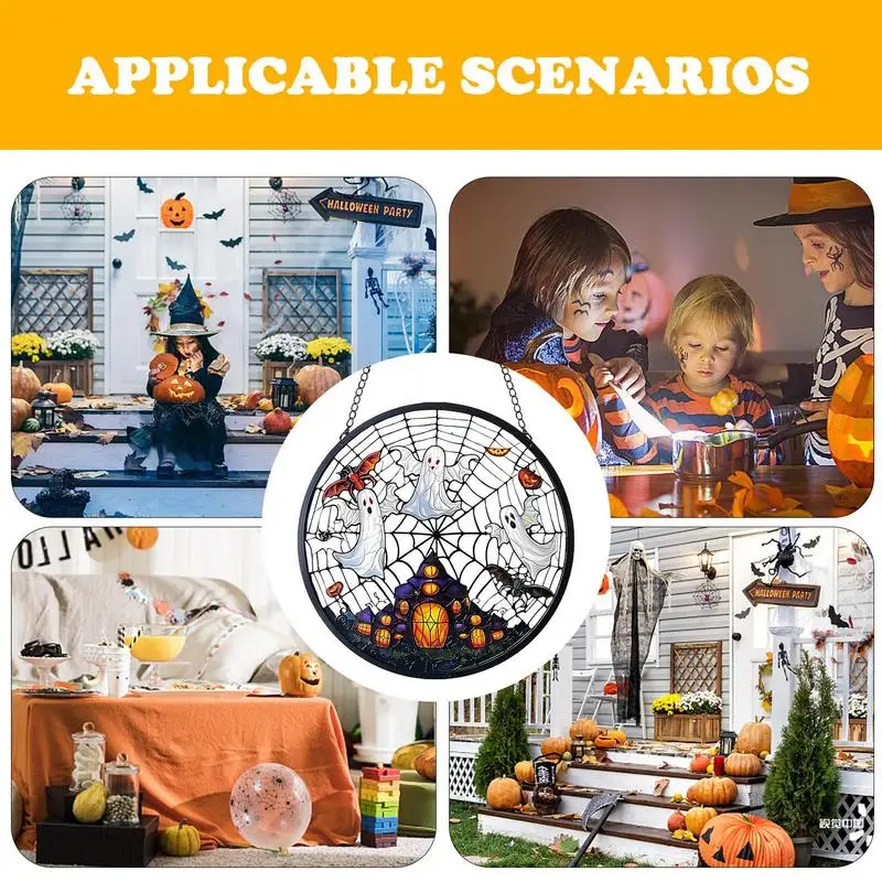 Halloween Sun Catcher Pumpkin Ghost Wall Pendant Ornament Holiday Home Decoration Hangable Ornament Wall Decor Stained Acrylic