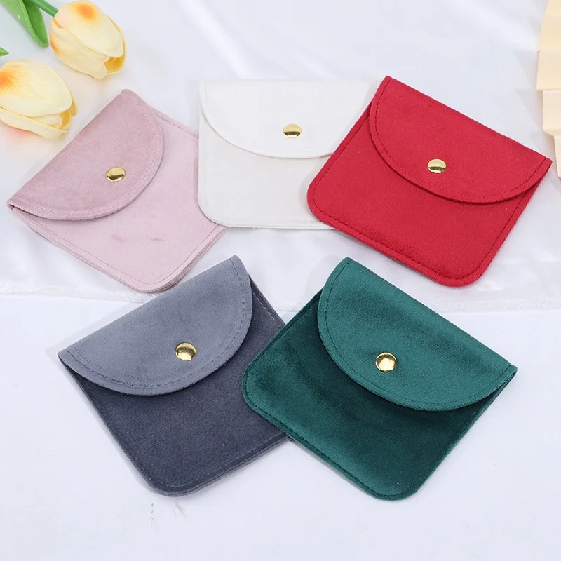 High Quality Velvet Jewelry Bag Snap Button Packing Bag Soft Velvet Pouch Portable Ring Earring Necklace Bracelet Storage Bag 3