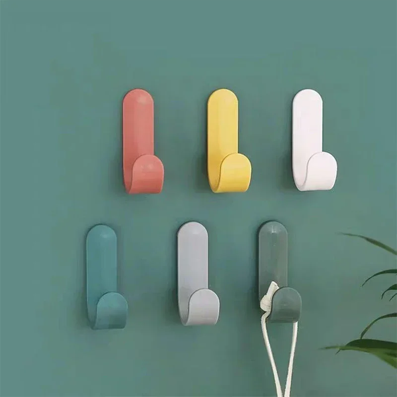 4PCS Towel Hook Plastic Door Hanger Self Adhesive Wall Hanger Hat Racks Key Hanger Wall Organizer Home Decor Key Holder