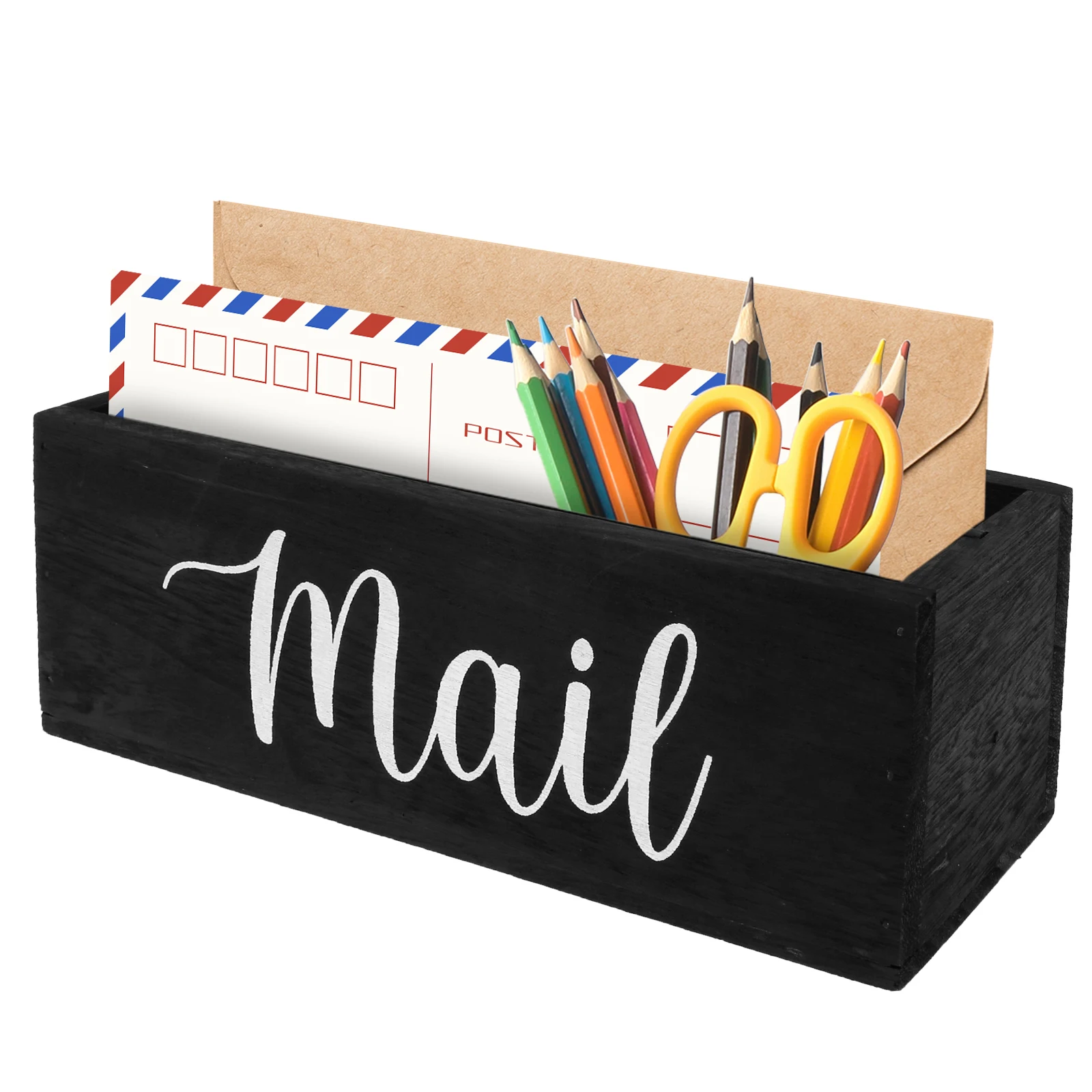 Mail Organizer Solid Tung Wood Mail Holder with 2 Slots Decorative Basket Countertop Letter Holder for Home Office Entryway