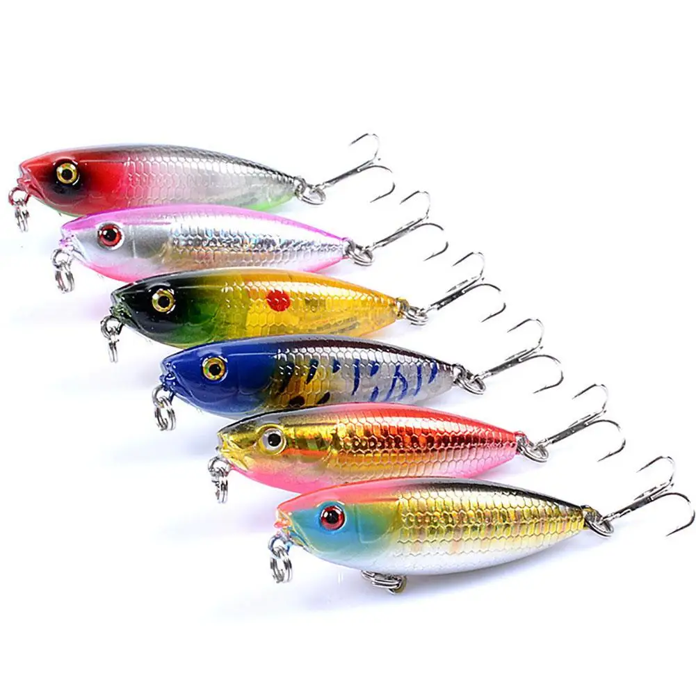

5.9cm/6.9g Floating Pencil Lures Set With Treble Hooks Fishing Bait Hard Swimbait For Freshwater Saltwater