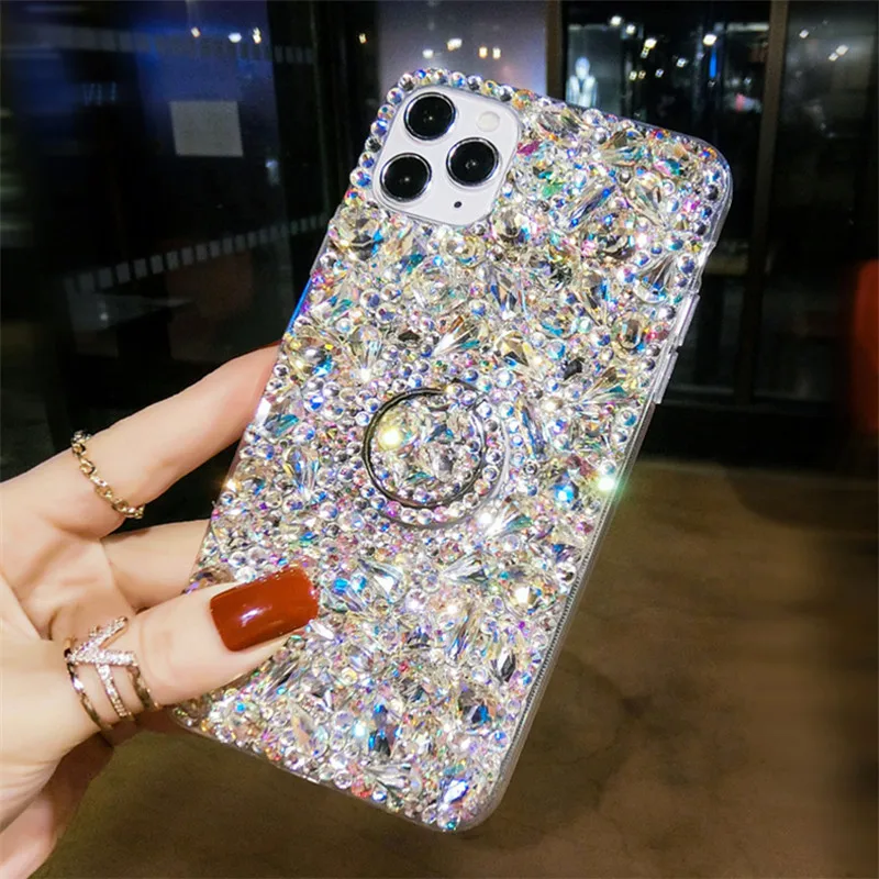 

Luxury Rhinestone Diamond Case for iPhone, Back Cover, Colored Bump Stand,For iPhone 14, 13, 15, 11 Pro Max, 12Mini Plus, XS