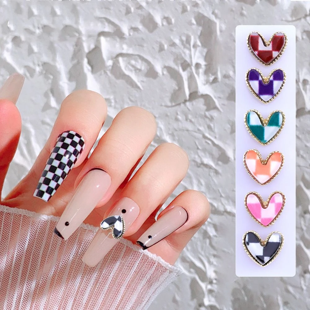 2021 Fashion Cute Plaid Love Nail Art Jewelry Simple Checkerboard Nail  Decoration Sweet Manicure Accessories|Rhinestones & Decorations| -  AliExpress