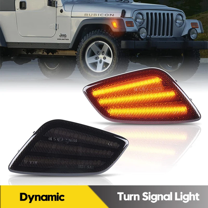 2Pcs Led Indicatore Di Direzione Laterale Dinamico Per Jeep Wrangler Tj 1997-2006 Indicatore Di Direzione Lampeggiante Lampada Ambra Canbus Oem # 5515
