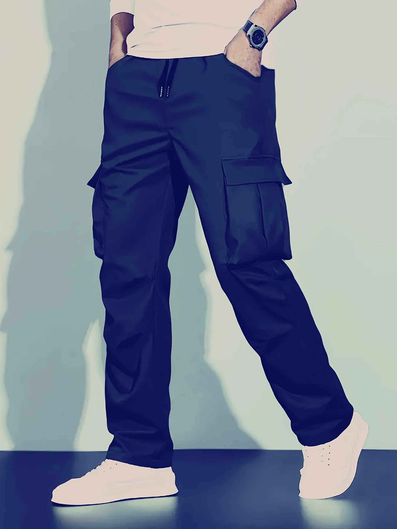2024 new men's workwear pants, European and American men's loose straight casual pants, men's workwear pocket pants 4