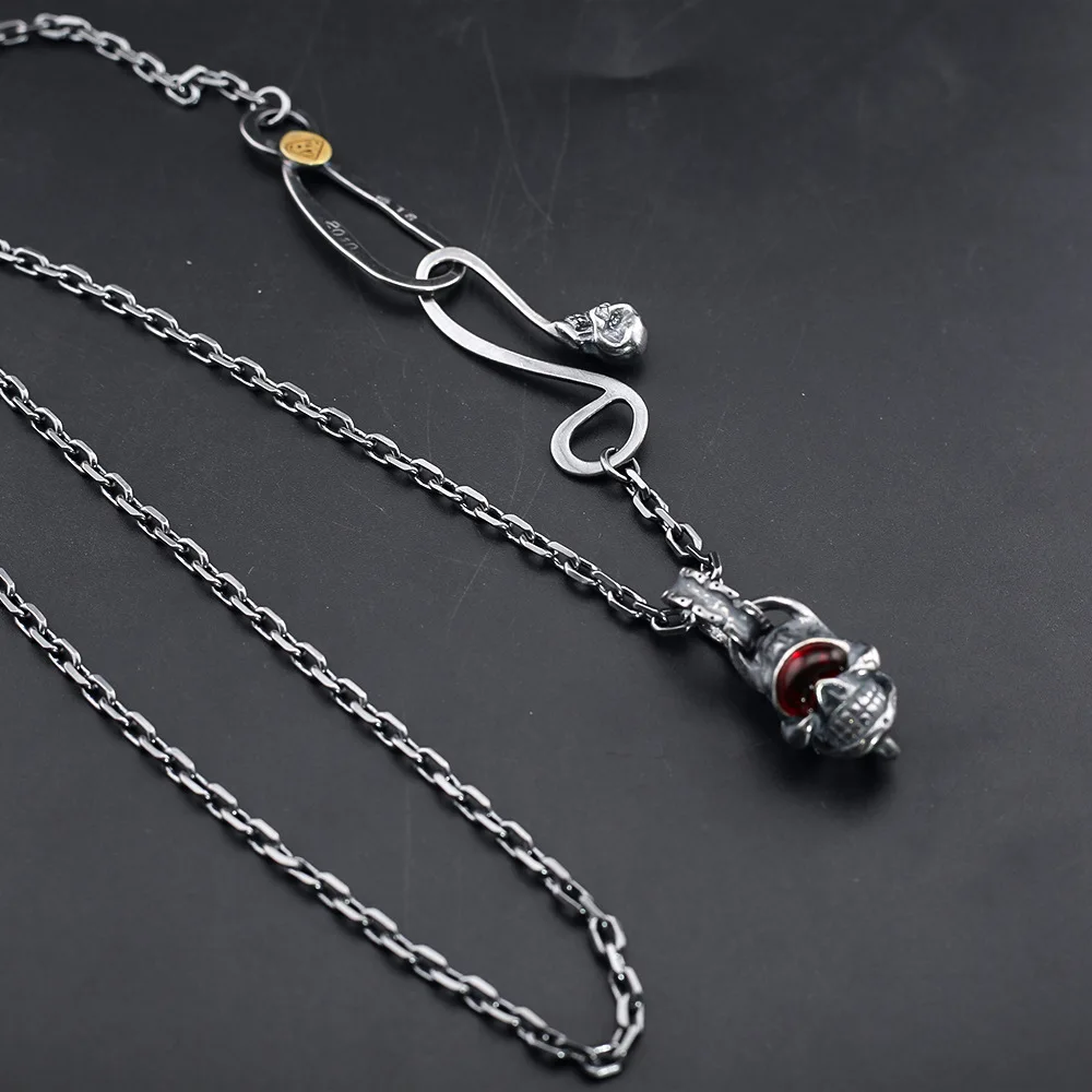 European and American vintage style skull head inlaid turquoise necklace for couples