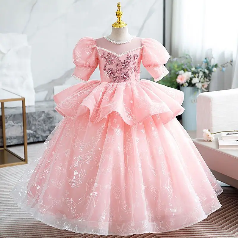 

Girls Dress Princess Dress Fashion New Flower Children Pompous Gauze Host Piano Performance Children's Valentine’s Day Dress P49
