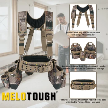 Cintura Porta Attrezzi Mimetica Resistente con Bretelle, Grembiule Porta Utensili Camouflage per Costruttori, Falegnami, Elettricisti, Carpenteri