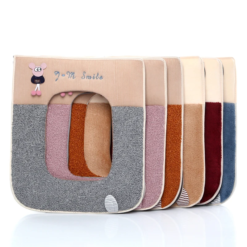 Cartoon Cute Plush Square Toilet Cushion Bathroom Accessories Keep Warm with Zipper Waterproof Household Toilet Mat Washable 6