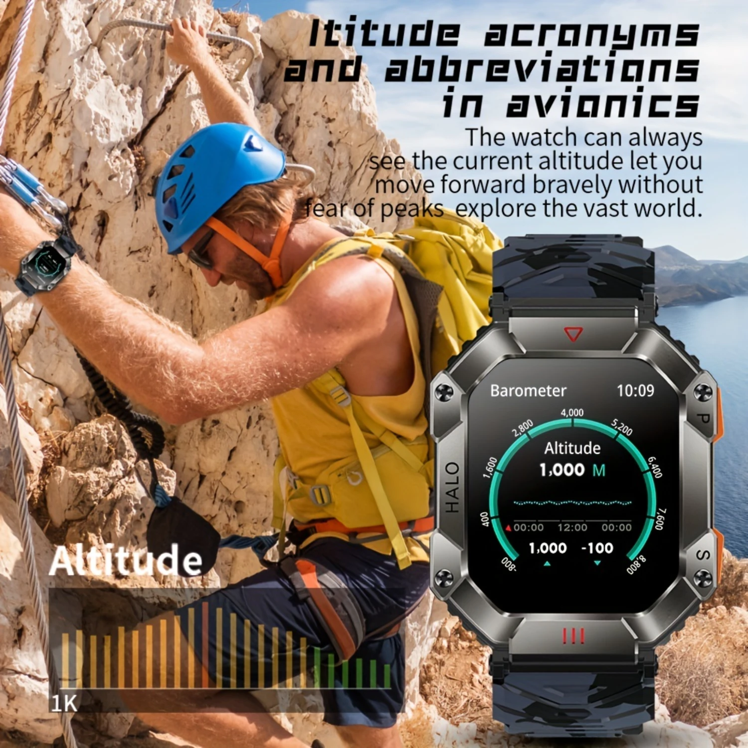 Camouflage Smartwatch With Altimeter, Barometer, Compass, Wireless Call, And Full Touch Screen-Perfect Gift For Active Men And