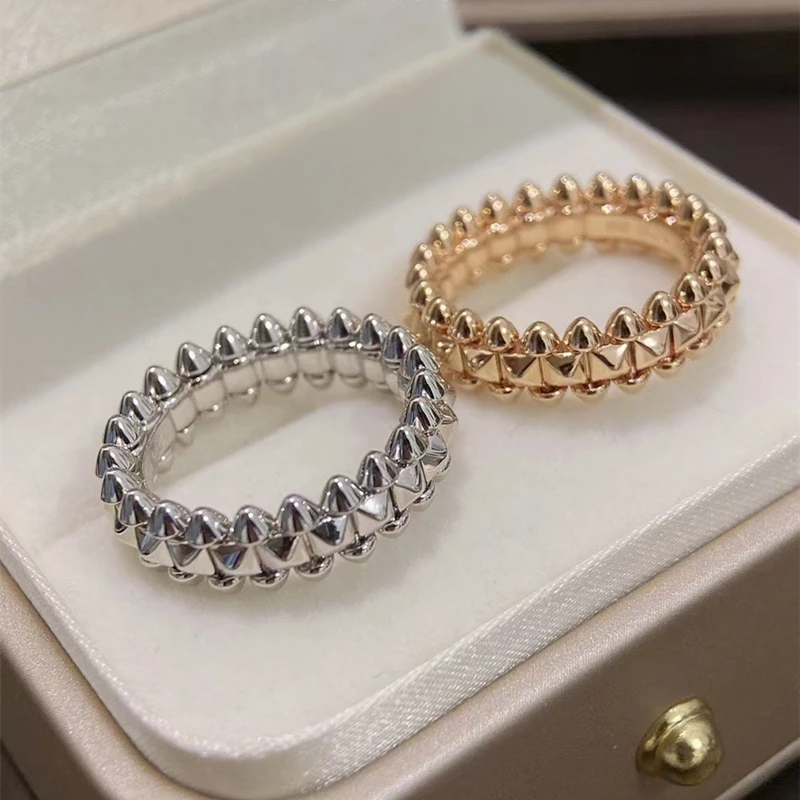 

European and American high version rivet bullet ring trend 925 silver gold-plated fashion brand jewelry gifts for men and women