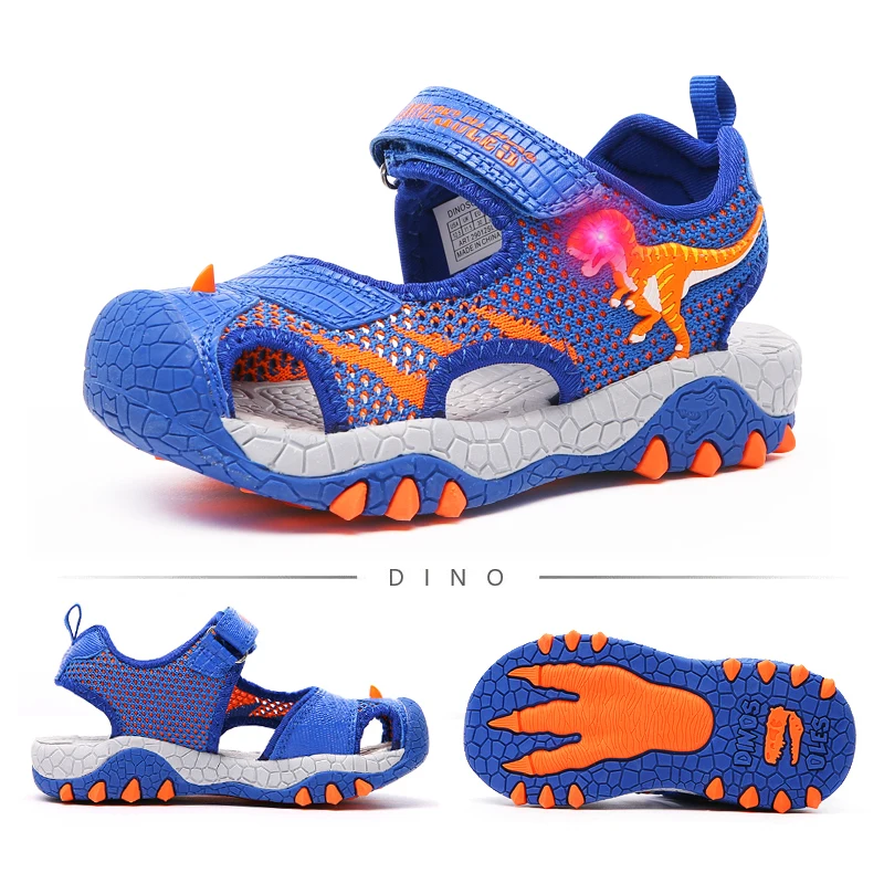 children's shoes for high arches DINO Summer 4-6Y Boys Sandals Children Fabric Breathable T-REX LED Flashing Little Kids Dinosaur Light Up Closed Toe Beach Shoes children's shoes for high arches Children's Shoes