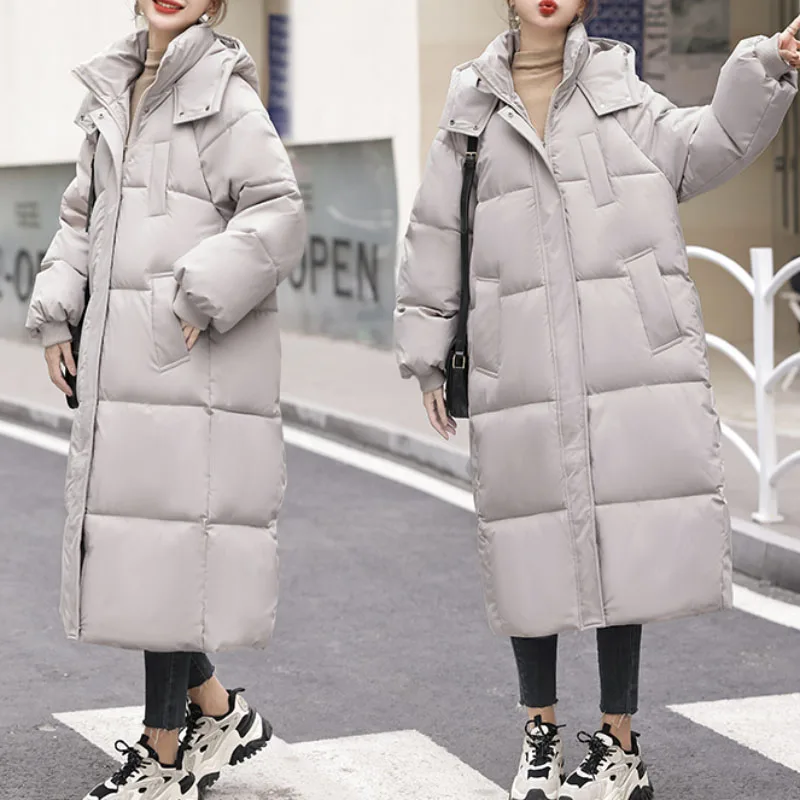 

Женский пуховик свободного покроя, однотонный теплый пуховик средней длины, зима 2023