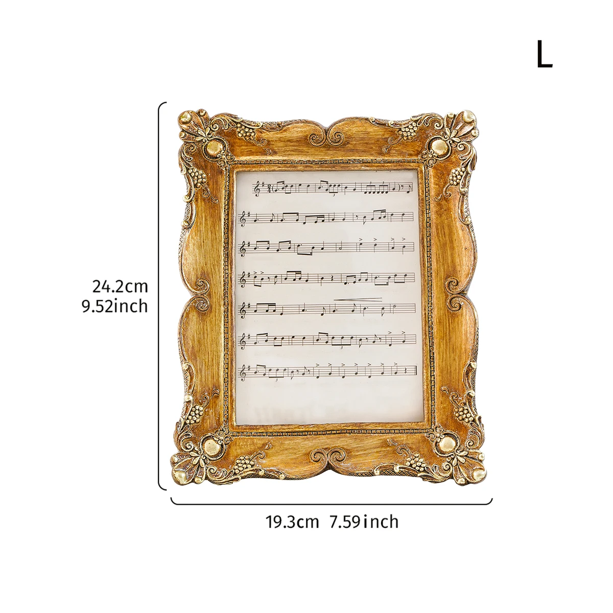 1PC, European retro golden lace decorated photo frame, with a sheet of staff photo paper inside