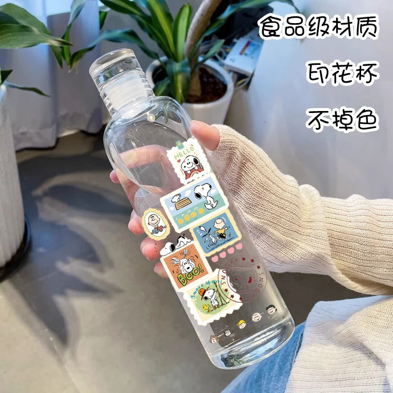 Anime SNOOPY  Water Bottle High Temperature Plastic Water Cup Time Scale Outdoor Sports Student Men Weomen Couple Cup 500ML New 5