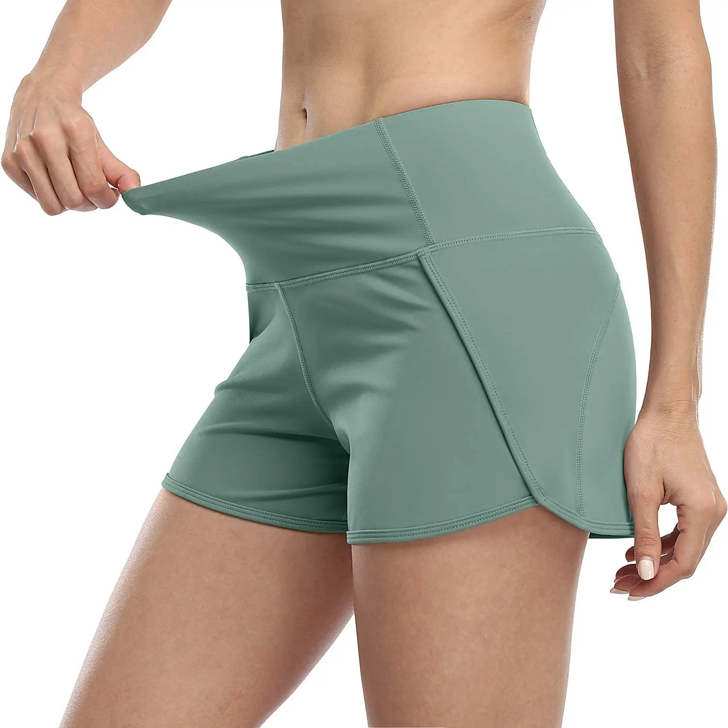 Anfilia Women Yoga Shorts Running Jogging Solid Gym Wear Mid-Waist Soft with Back Pockets Sports Shorts sports shorts running shorts yoga shorts workout shorts