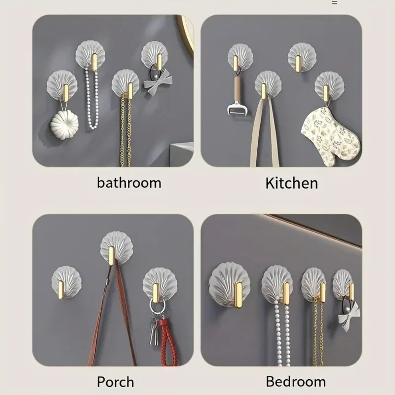 4pcs/set Multipurpose Shell Shape Hook Wall Hanging Hooks Self Adhesive Storage Hook For Bathroom Kitchen Bedroom Key Decor 5