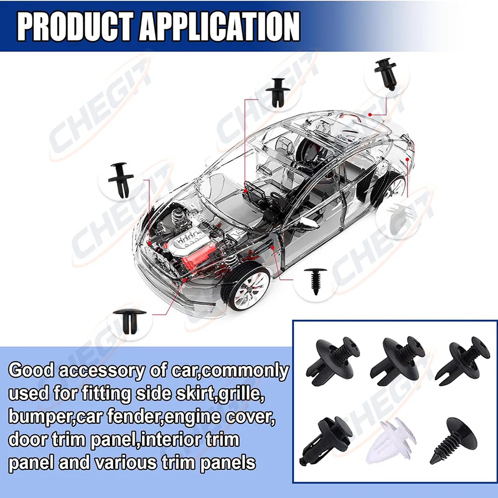 100pcs Mixed Size Car Plastic Retainer Clips Automobile Fender Push Pin Rivet Door Trim Panel Retainer Car Bumper Fasteners Tool