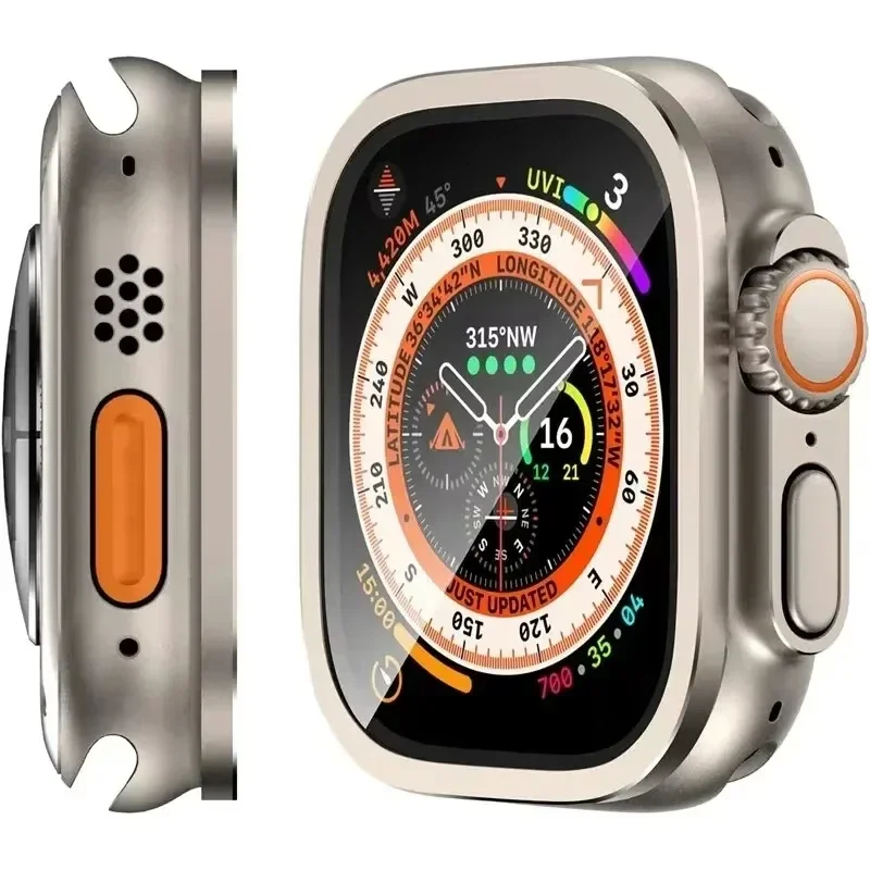 Glass Screen Protector 2PCS Metal Frame + Glass for Apple Watch Ultra 49mm/Ultra 2