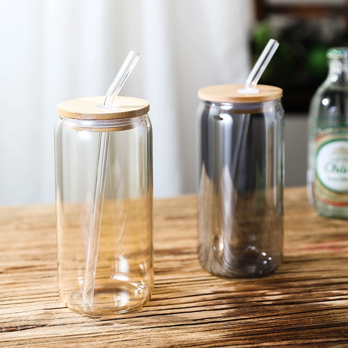 Reusable Glass Coke Cup With Bamboo Lid and Straws Cup Drinking Glasses Cups  Color Beer Can Tea Milk Coffee Cup Cold Wine Cola - AliExpress