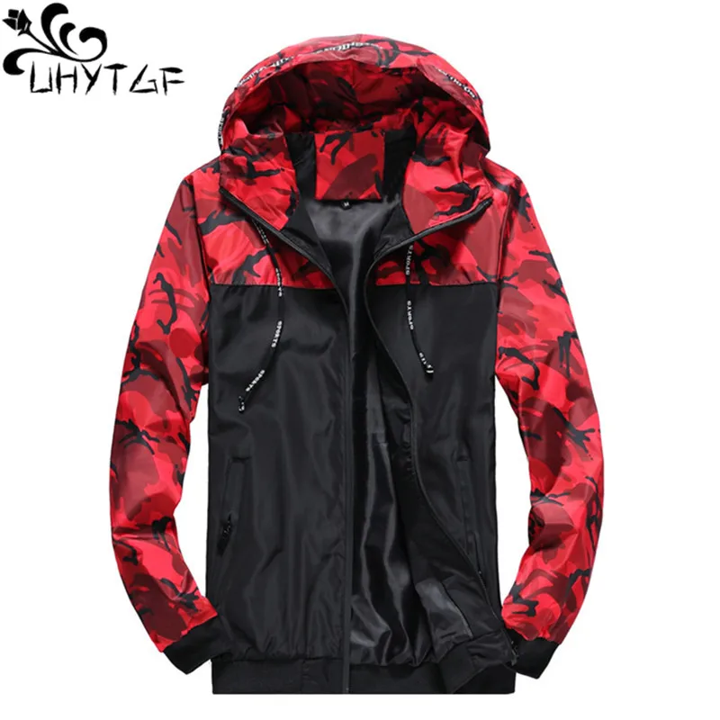 

UHYTGF 6XL Jackets For Men Youth Fashion Camouflage Splice Spring Autumn Coat Male Casual Hooded Thin Outerwear Men Clothing 243