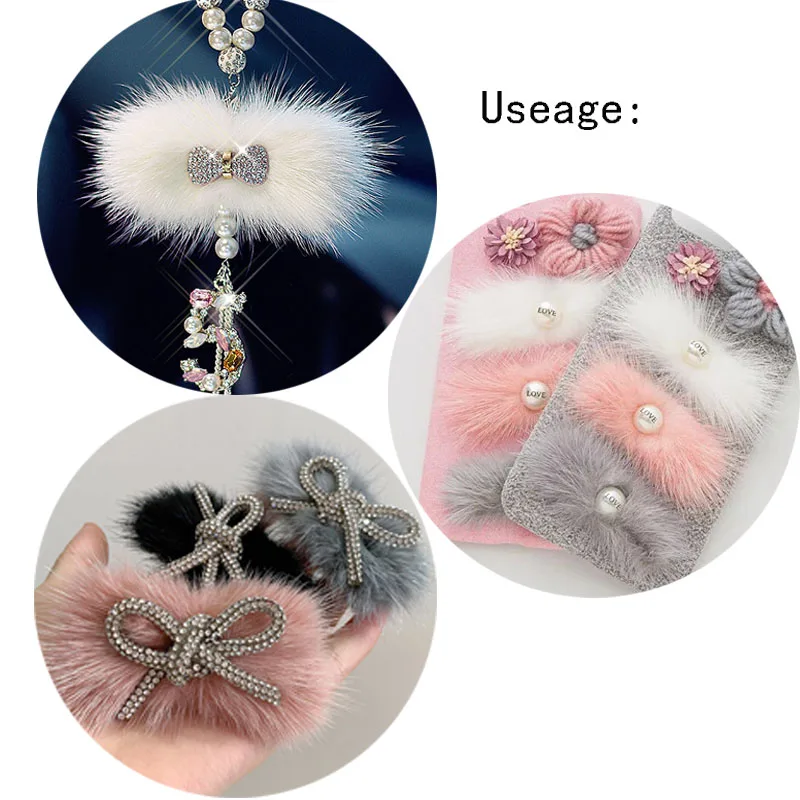 Bowknot Mink Fur Pompoms 28mm*68mm Fluffy Soft Pompones Diy Pompons Keychain Hair Decor Sewing Craft Supplies Gift Wholesale