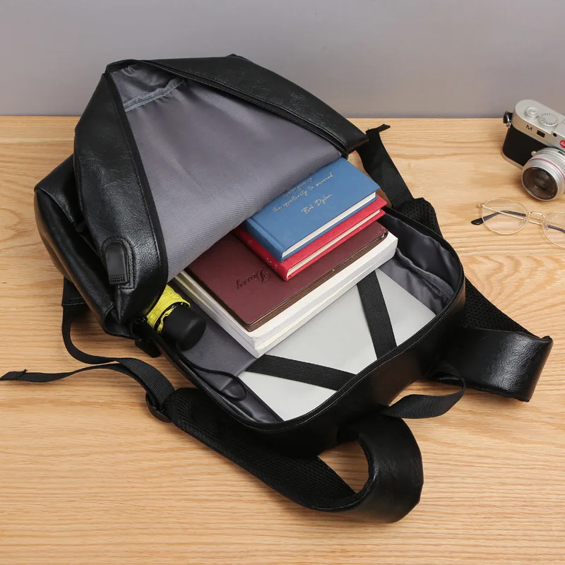 Fashionable Men's Backpack PU Leather Casual Sports Student Bag Laptop Shoulder Bag