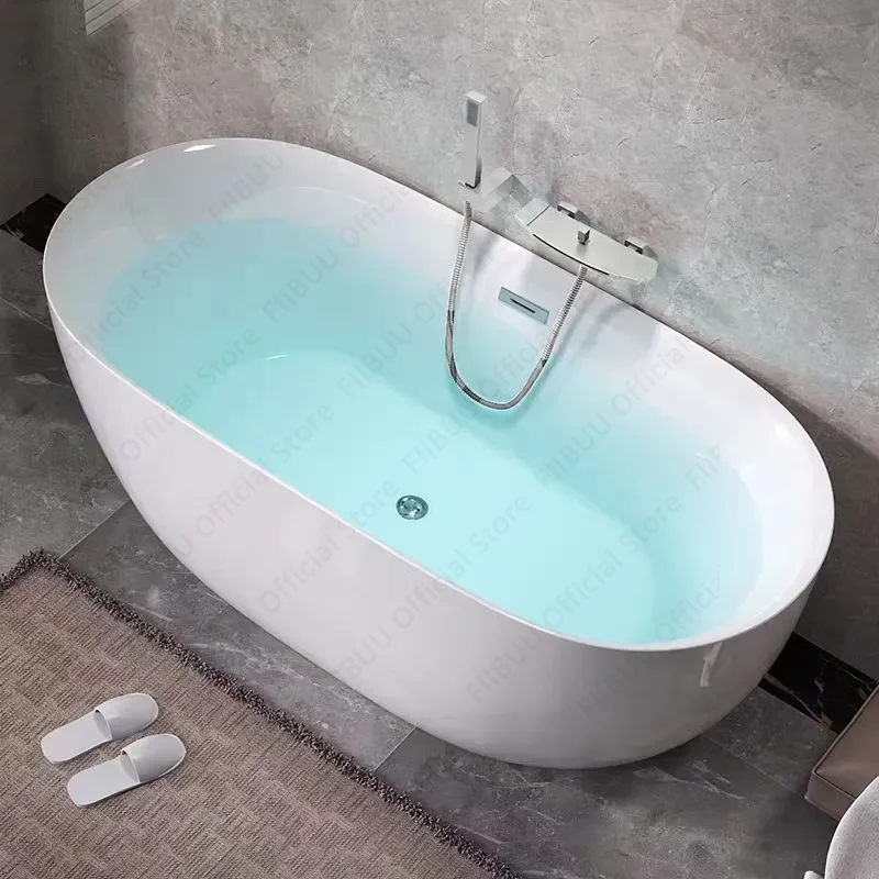 Acrylic Household Bathtub For Hotel And Guesthouse,Freestanding And Movable Tub,Seamless Small-sized Arc-shaped Bathroom Fixture
