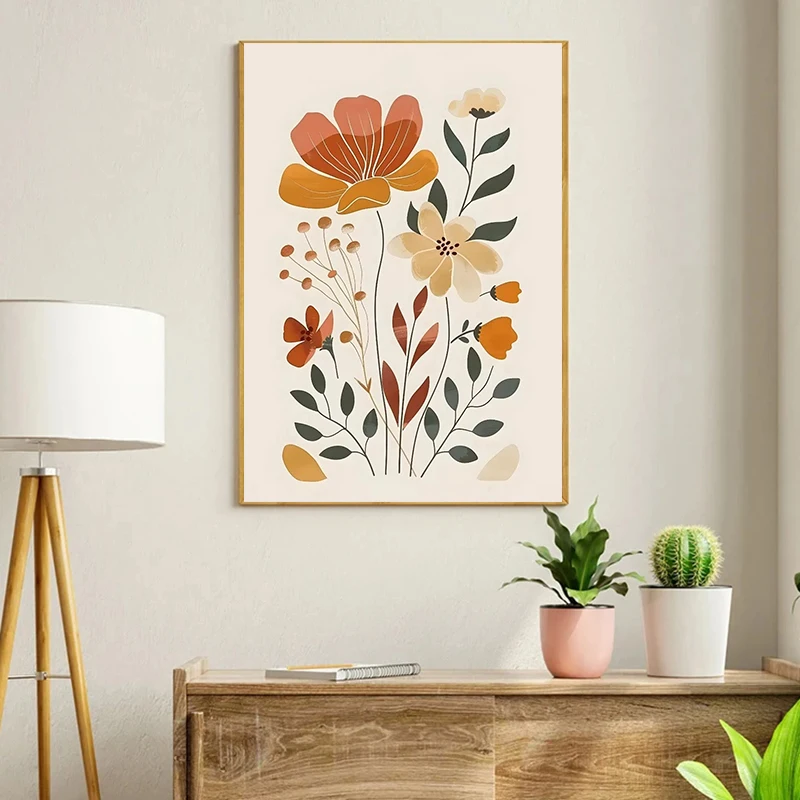 1pc frameless canvas Minimalist Neutral Floral Art Retro Posters Modern Bohemian Prints Wall Art Picture Living Room Home 5
