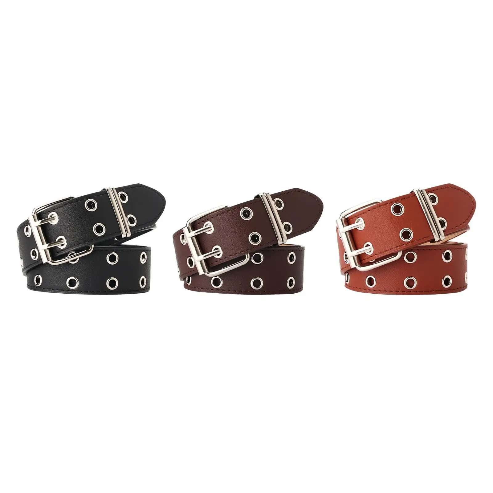 

Double Grommet Belt PU Leather Rock with Adjustable for Cosplay Men