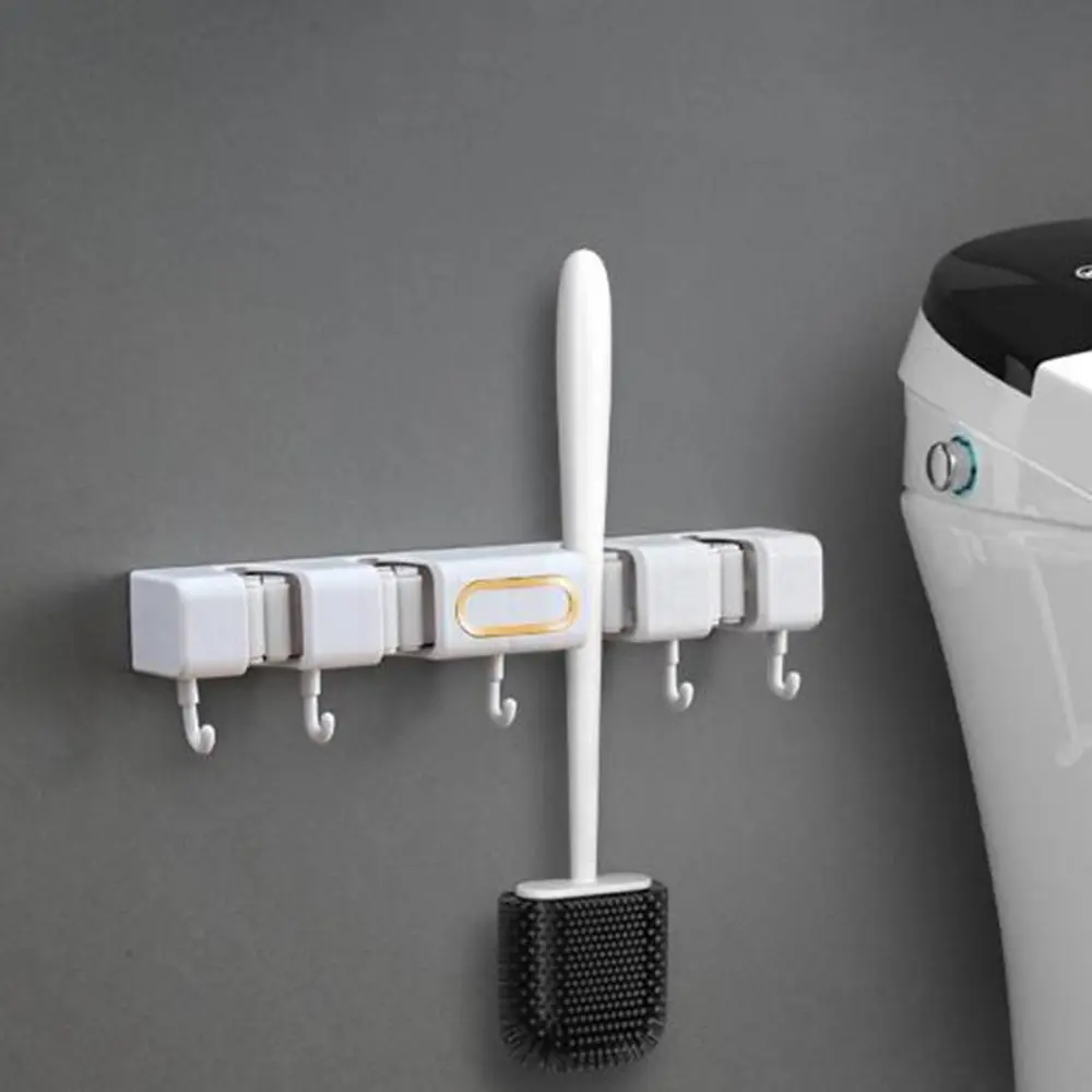 Plastic Wall-Mounted Mop Holder Self-Adhesive Waterproof Broom Mop Holder Space Saving Punch-Free Broom Storage Rack Bathroom