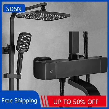 สีดํา Thermostatic ห้องน้ําระบบ 12 นิ้วหัวฝักบัวติดผนัง Thermostatic ห้องน้ําชุดฝักบัว 1