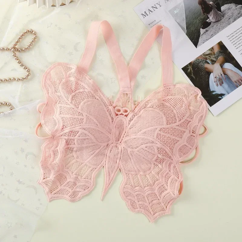 Women Lingerie Bra Sexy Butterfly Lace Backless All-in-one Bralette Flower Hollow-out