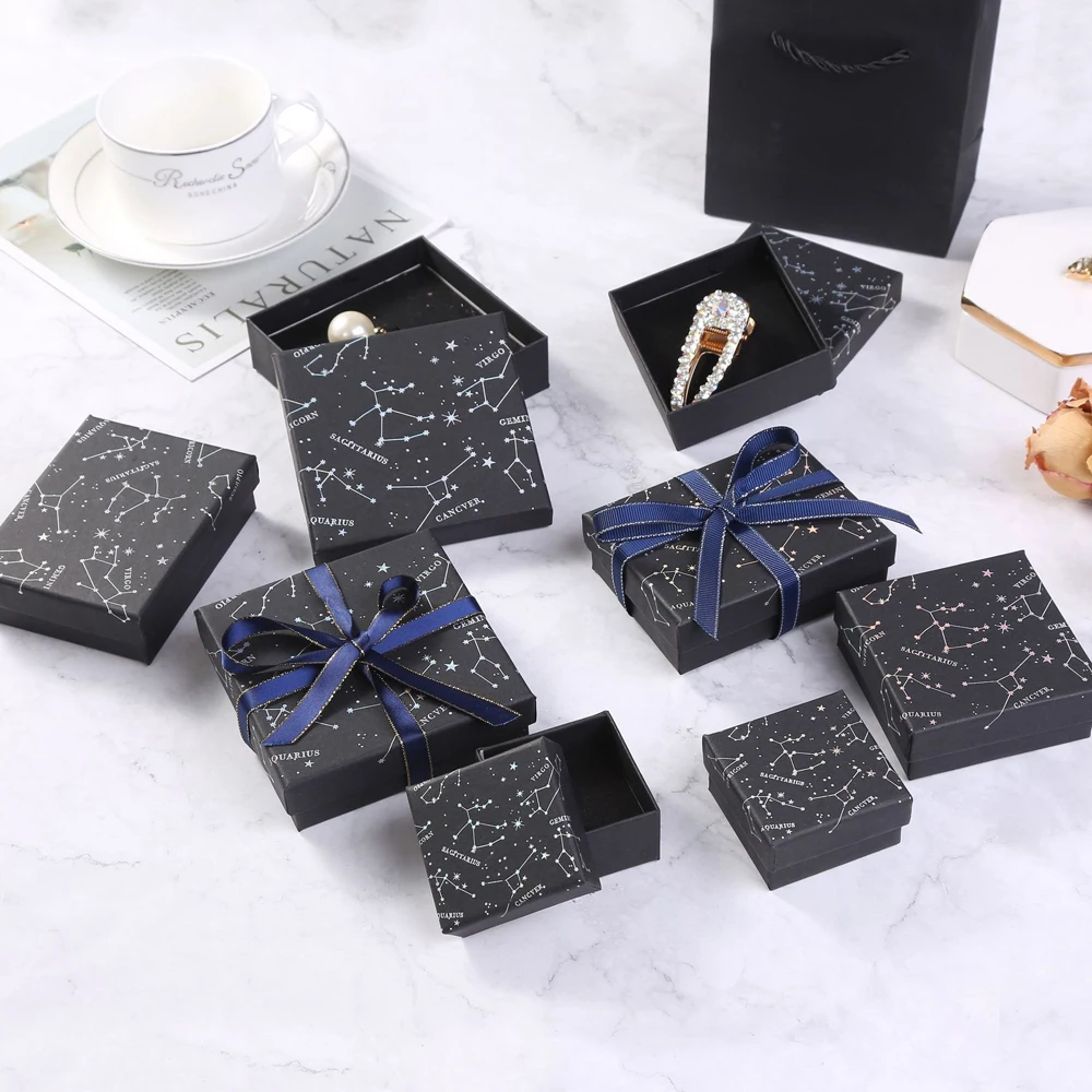 24pcs Paper Jewelry Box for Ring Earring Necklace Bracelet Display DIY Birthday Gift Holder Candy Packaging Black Cardboard Case magnetic finger ring kickstand soft tpu shockproof phone case bag phone cover for oppo reno7 pro 5g black blue