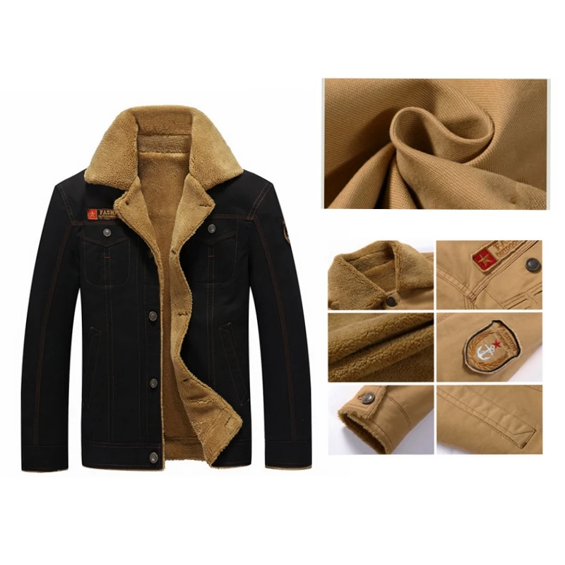 

Retro Man Jacket Cotton Lapel Coat Plus Thick Velvet Plus Size Large Vintage American Casual Wear Warm Mantle Men Drop Shipping