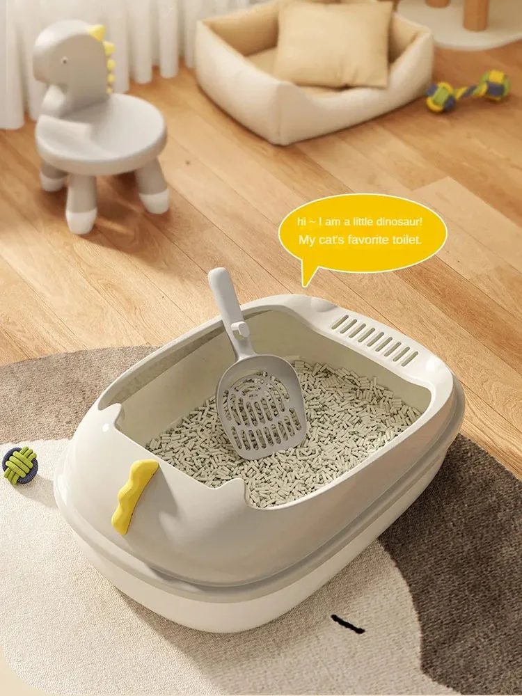 Cat Litter Box Extra Dinosaur Semi-Enclosed Large Size Detachable Washable Anti-Splash For Large Cats