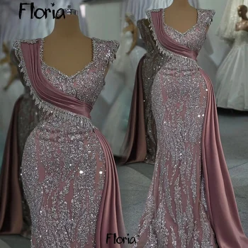 Blush Pink Beaded Lace Prom Dresses Square Neck Wedding Party Gowns 2025 Luxury Second Reception Dresses Customized Robes De 1