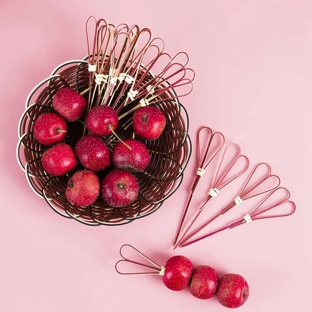100Pcs Disposable Bamboo Tie Picks Bamboo Knot Skewers Food Picks With Twisted Ends Food Fruit Fork Sticks Cocktail