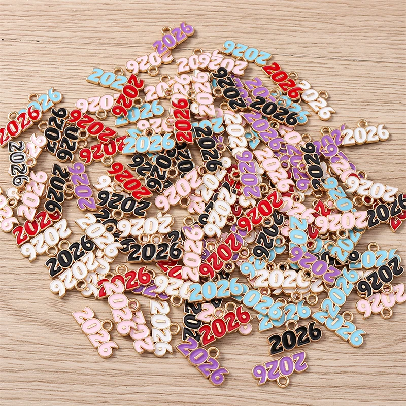 10 Stück 18 x 9 mm niedliche Emaille 2026 Zahlen Charms Anhänger für Schmuckherstellung Neujahr Halsketten Ohrringe Armbänder DIY Bastelbedarf – Detail 11
