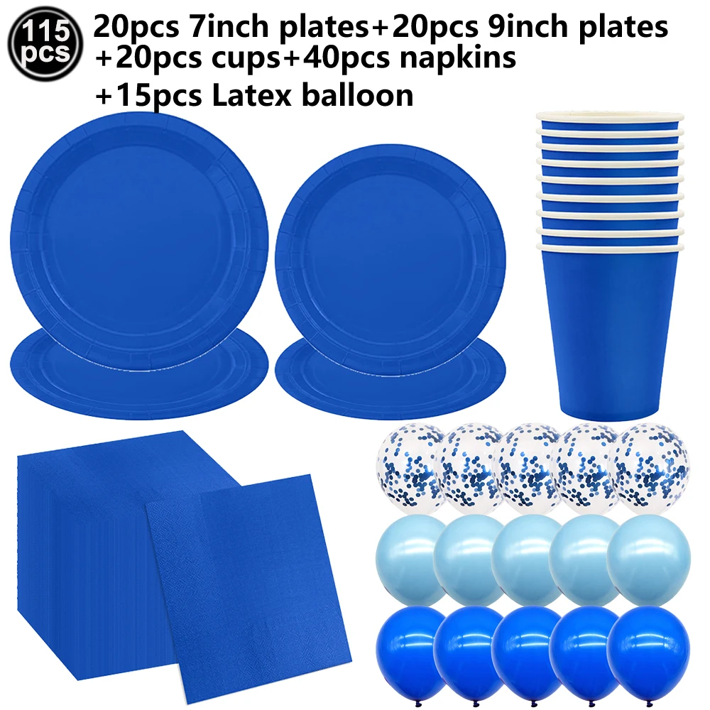 Dark Blue Party Tableware Set - Plates, Napkins, and Cups for Birthdays and Baby Showers