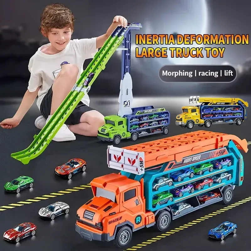New Coaster Type Racetrack Car Transporter Track Lift Deformation Foldable With Alloy Trolleys Kid Toy Birthday Gift For Toddler