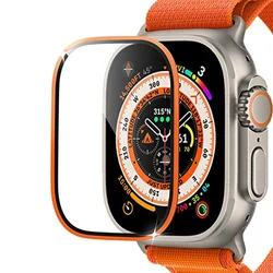 Premium Metal Frame Tempered Glass Screen Protector for Apple Watch - Anti - Scratch 49mm (Orange)