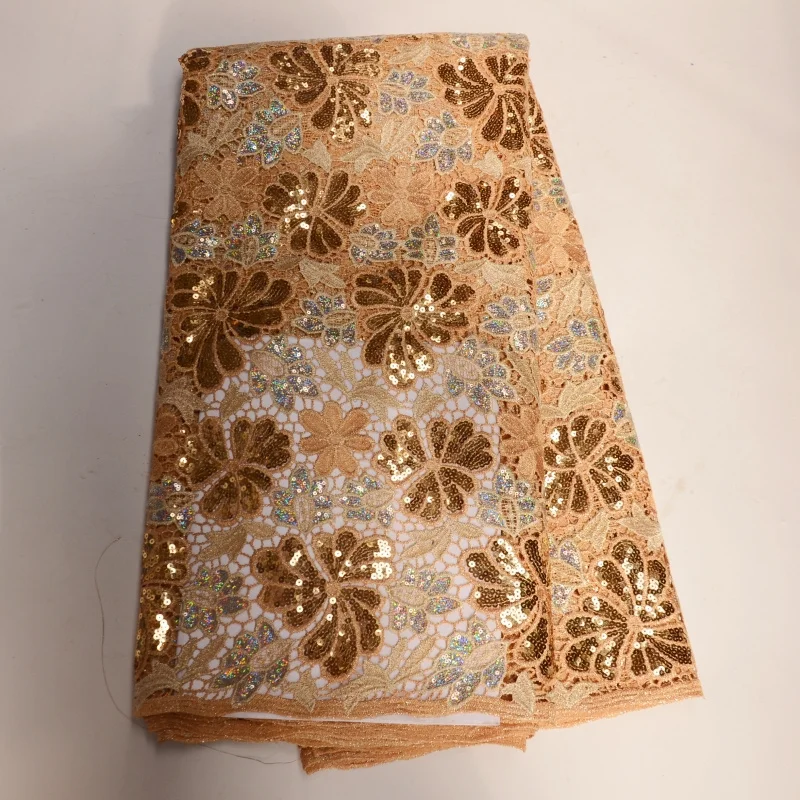 

5 Yard Newest Hot Selling French Lace With Sequins African Tulle Cord Lace Net Embroidered Fabric For Wedding Party PS091501