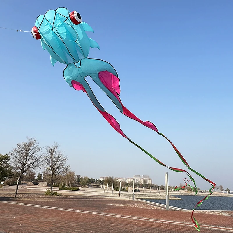 3D 10M Blue Goldfish Soft Kite with 200 Thread Wheels, Professional Outdoor Inflatable Beach Kites Easy To Fly and Tear Proof 4