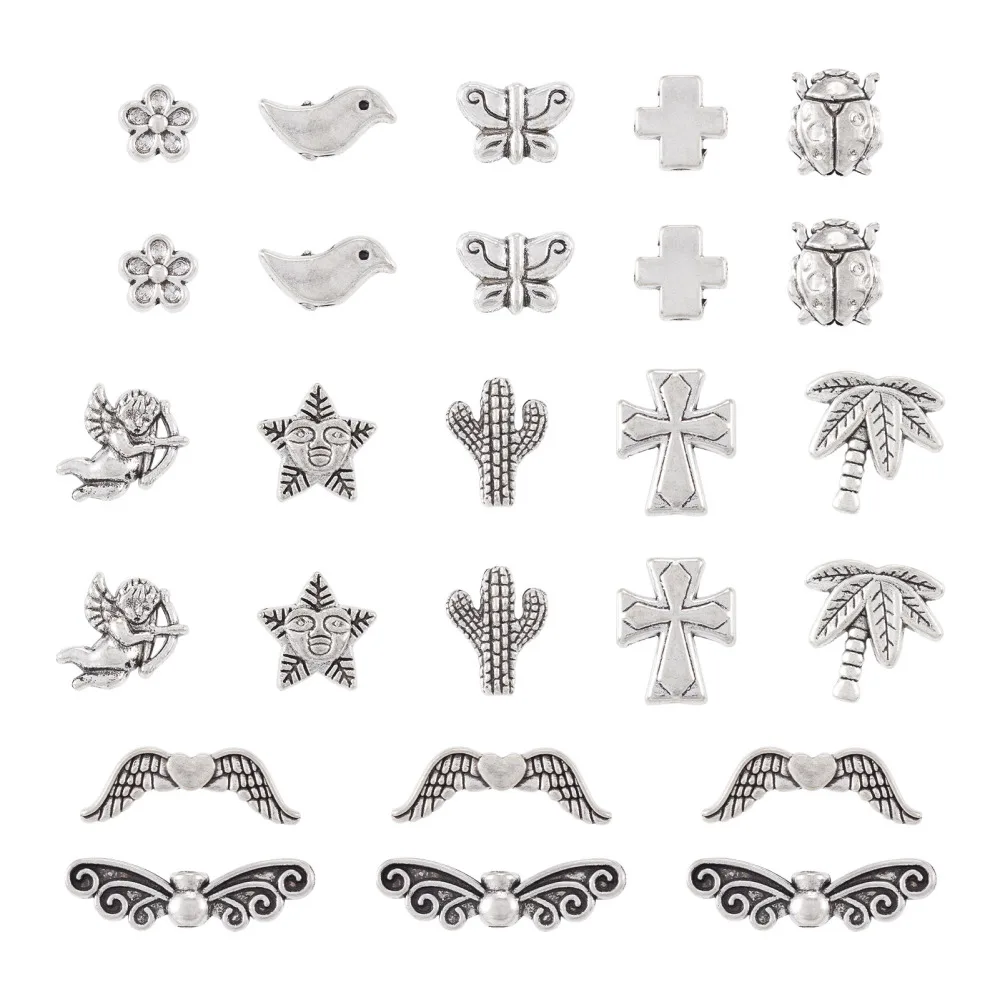 

120Pcs Antique Silver Color Tibetan Style Alloy Beads Mixed Bird Star Cactus Spacer Beads For Jewelry Making DIY Accessories