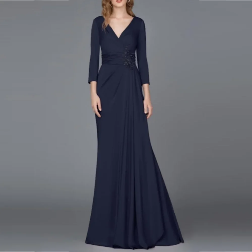 

2024 A-Line V-neck Elegant Mother of the Bride Dresses Sequins Ruching Dress Women for Wedding Party
