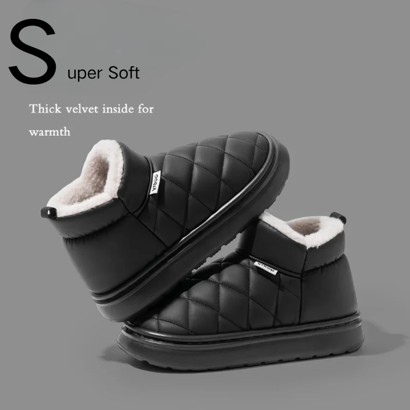 Winter Snow Boots For Women Fur Lined Warm  Boots Ankle Thick Soled Slippers Leather Wool Shoes Non Slip Outdoor